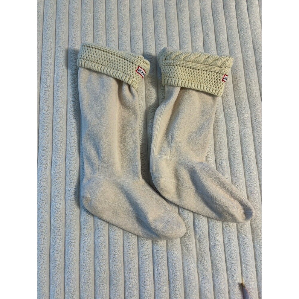 Hunter L81425 Cable Knit Cuff Boot Socks Size ML cream Accent Warm Peep Out
